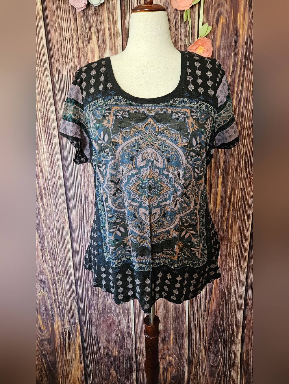 Lucky Brand Mixed Print Tee Plus Size 2X